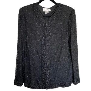 Laurence Kazar Black Beaded Jacket Formal Evening Women's Medium
